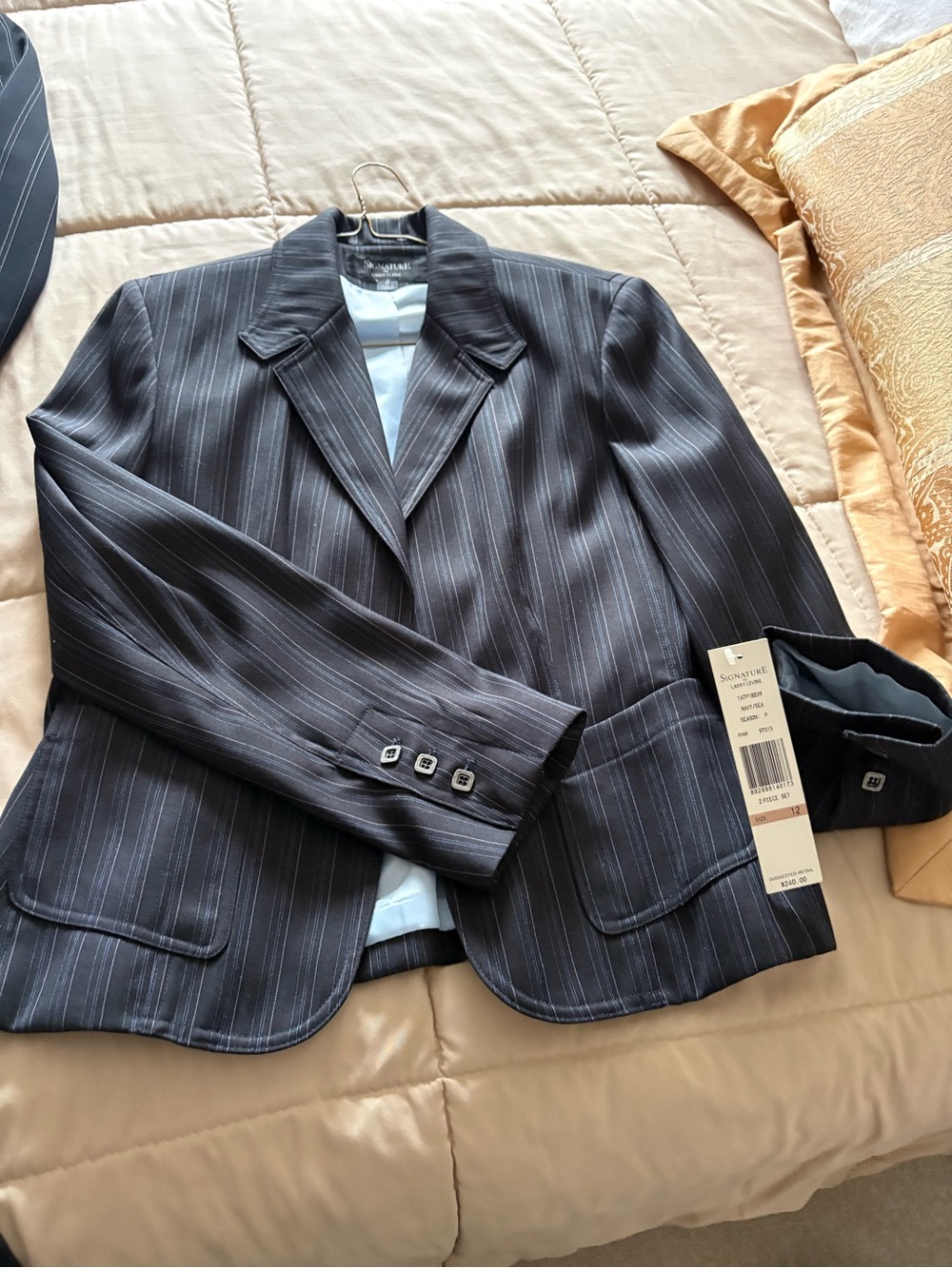 Signature by Larry Levine Women's Pinstripe Blazer - Black with Gray Stripes